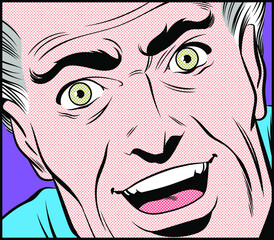 Pop Art Illustration - Close-up of a crazy man laughing