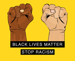 black lives matter, yellow hands and yellow font