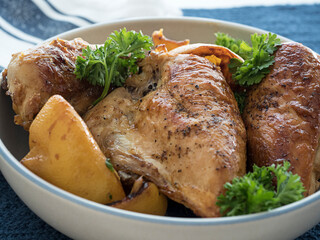 Chicken Breasts with Lemon in Serving Bowl Closeup Horz