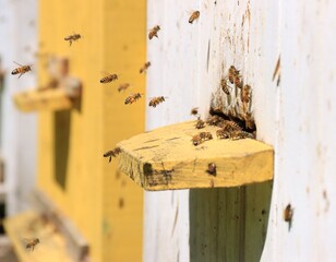 bees fly to the notch in the hive