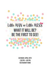 Little Man or Little Miss? Gender reveal party invitation card vector design