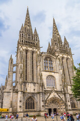 Fototapeta premium Quimper, France. Towers of Saint-Corentin Cathedral, XII - XV centuries