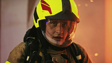 Portrait of the fireman in full uniform.