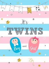 It's twins. Baby birth announcement card vector design