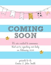 Coming soon. Baby birth announcement card vector design