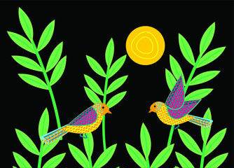 Indonesian batik motif with a very distinctive flora and fauna pattern, Vector
