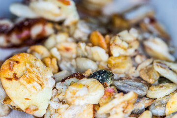 Healthy breakfast - cereals macro close up shot 
