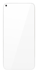 Front view of modern white smartphone with empty screen isolated on white background. Smart phone with clipping path