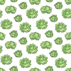 Vector hand drawn seamless pattern with cabbage isolated on white background. Good crop for package, label, wrapping paper, card, gift, fabric, print, banner, wallpaper, advertising.