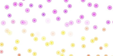 Light Pink, Yellow vector doodle pattern with flowers.