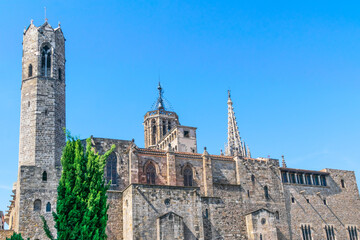 Fototapeta na wymiar Spain, Barcelona, Capella de Santa Agata under a clear blue sky