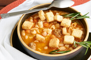 Pasta Fagioli authentic Italian soup made with beans, pasta and sausage.