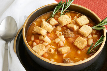 Pasta Fagioli authentic Italian soup made with beans, pasta and sausage.