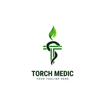 torch medic logo, creative snake initial t vector