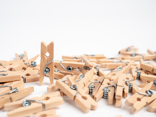 Wooden clip making love in Valentine day. Look like couple kissing.
