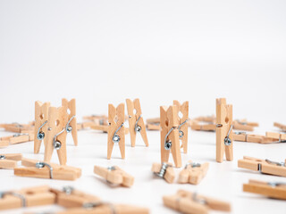 Wooden clip making love in Valentine day. Look like couple kissing.

