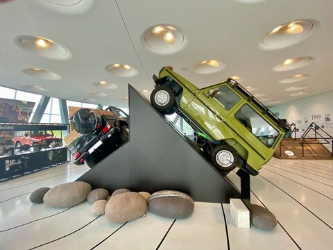 Stuttgart, Germany - May 31, 2020: The Mercedes-Benz Museum in Stuttgart is presenting various Mercedes-Benz off-road (SUV) vehicles at its headquarter in Stuttgart, Germany.