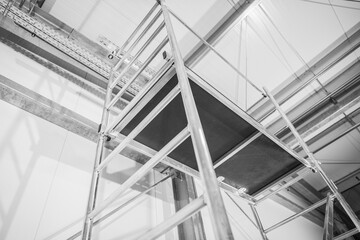 New Aluminium Scaffolding Assembled Inside Commercial Warehouse