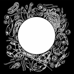 Illustration of different seafood.