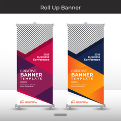 Roll-up banner, modern abstract design for advertising information, business concept stand for conference, seminar with stylish background vector