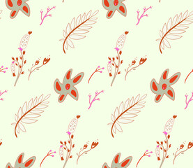 Image without seams. Beautiful pattern on a summer theme. Pattern consisting of  natural colors and leaves. Background image.
