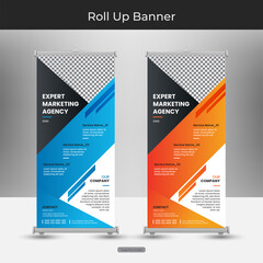 Roll-up banner, modern abstract design for advertising information, business concept stand for conference, seminar with stylish background vector