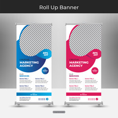 Roll-up banner, modern abstract design for advertising information, business concept stand for conference, seminar with stylish background vector