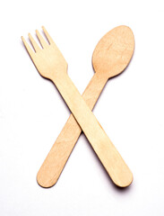wooden spoon fork on isolated background.