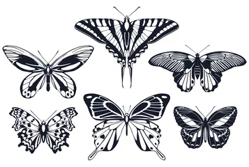 Peel and stick wallpaper Butterflies in Grunge Set of butterflies icons with patterns on the wings. Vector illustration