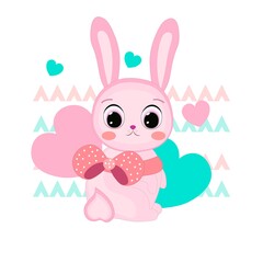 Vector Rabbit, Cute Bunny with heart illustration. Print for children's t-shirts. Childish design poster.