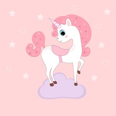 Beautiful unicorn with cloud vector illustration