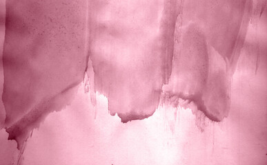 Abstract watercolor background hand-drawn on paper. Volumetric smoke elements. Pink color. For design, web, card, text, decoration, surfaces.