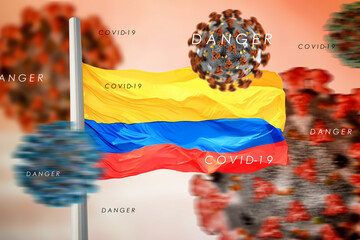 3D image flag of Colombia and coronaviruses