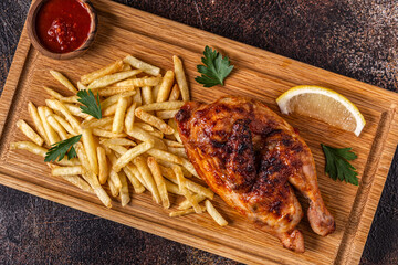 Half Roasted Chicken Piri Piri with French Fries