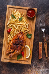 Half Roasted Chicken Piri Piri with French Fries