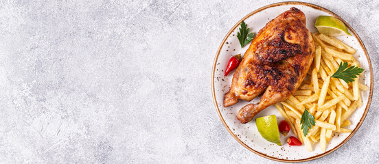 Half Roasted Chicken Piri Piri with French Fries