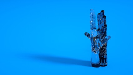 Two glass hands transparent and dark on a blue background