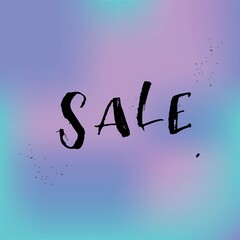 Sale. Hand lettering inscription on blue background.