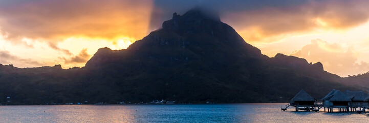 Bora Bora Island, French Polynesia. Web banner in panoramic view.