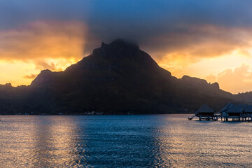 Bora Bora Island, French Polynesia. Web banner in panoramic view.