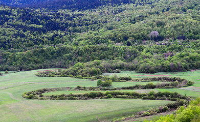 Old meander of the Lika river in Donji Kosinj, Croatia. Lika river is one of the most beautiful karst rivers in that area