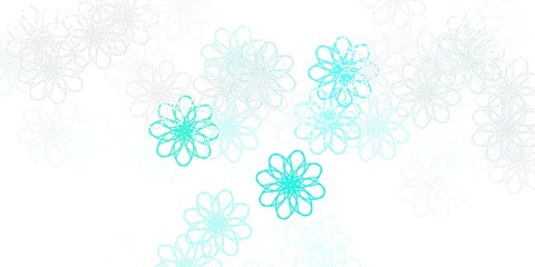 Light Green vector doodle template with flowers.