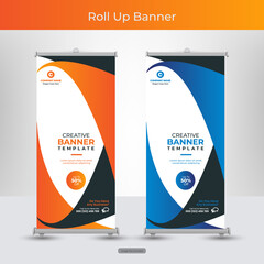 Roll-up banner template, a set of modern portable stands roll-up for advertising, banner for presentations, conferences, exhibitions, mobile banner for product promotion and advertising