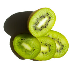 green kiwi slices on a white background with shadow