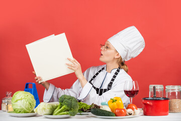 you re healthy. culinary instructions in internet. restaurant menu design. master class for culinary art cook process. gourmet cuisine by chef. concept for cook at home. chef woman searching recipes