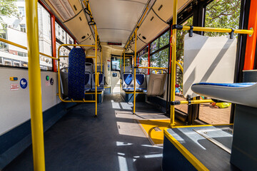 Empty bus lounge during quarantine during a virus pandemic. © rostovdriver