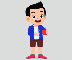 funny cartoon boy with apple in hand 