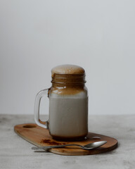 Dalgona cold coffee on white background
