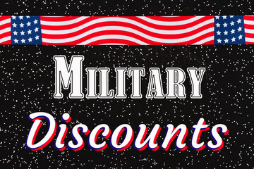 Military Discounts type message with USA stars and stripes ribbon