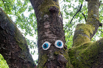 funny tree with crochet eyes 